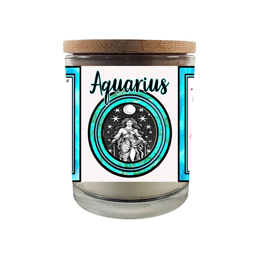 Aquarius Zodiac Candle – 8 oz Crackling Wood Wick Soy Candles| Visionary and Independent | Astrology Gift for January and February Birthdays | Free Shipping and Printed Horoscope Reading