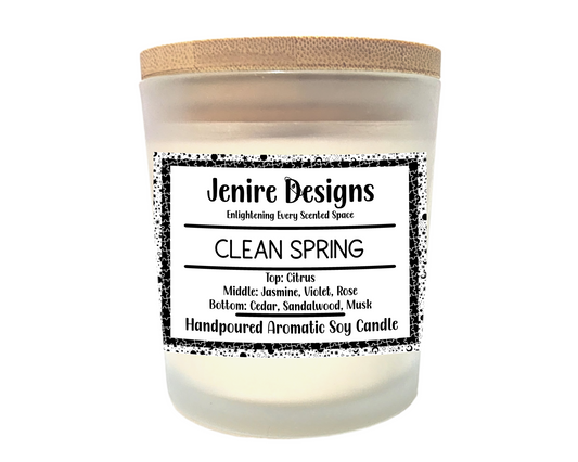 Breathe in a bold clean—where fresh meets grounded in a single flicker.

Meet Clean Spring, your new go-to candle for spa-like freshness made real. Hand-poured with precision, this eco-conscious candle pairs invigorating scent layers with a cozy, crackling wood wick to bring both clarity and calm to your space.

Fragrance Journey:

Top Notes: Bright bergamot and refreshing citrus awaken the senses.

Heart Notes: Earthy patchouli blends with delicate lily for depth and grace.

Base Notes: Luxurious amber, sa