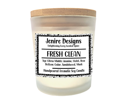 Awaken your space with pure serenity.
This Fresh Clean candle captures the scent of sun-warmed linen drifting on a breeze—bright citrus top notes soften into airy jasmine and violet petals, all grounded by calming sandalwood, cedar, and soft musk.

Fragrance Profile:

Top Notes: Sparkling Bergamot &amp; Orange Zest

Heart Notes: Delicate Rose, Jasmine &amp; Violet

Base Notes: Sandalwood, Cedar, &amp; Velvety Musk
