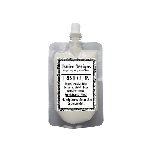 Fresh Clean Squeezable Wax Melt – 2.5 oz | Irish Spring Inspired This premium 2.5 oz wax formulation delivers exceptional fragrance dispersion with its Irish Spring-inspired aromatic profile. The proprietary blend incorporates strategic layering of essential notes: bergamot and orange top notes for immediate impact, followed by a sophisticated heart of rose, pine, and lavender, anchored by base notes of cedarwood and musk for extended longevity. The innovative squeezable delivery system allows for precise 