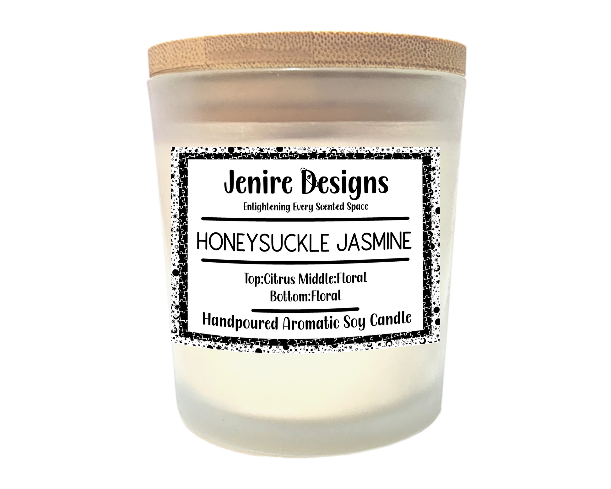 Let your space bloom—soft, bright, and utterly captivating.

Experience a fragrance that transports you to sunlit Southern gardens with our Honeysuckle Jasmine Candle—an artisan-crafted wick candle designed for both elegance and sensory delight.

Scent Profile That Blooms:

Top Notes: Lemon &amp; Ginger awaken the senses with bright, zesty freshness.

Heart Notes: Jasmine and Honeysuckle weave a dreamy, honey-sweet bouquet.

Base Notes: Violet, Powder, Amyris, and subtle Wood add depth and gentle warmth.&nb
