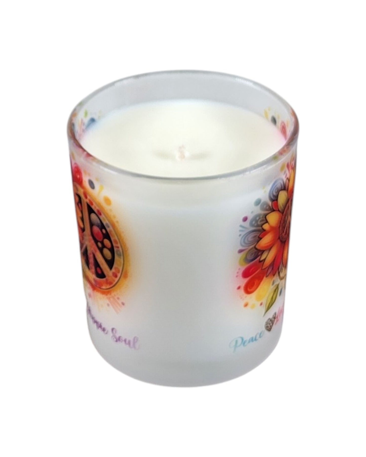 Peace Love Hippie Soul | Fire Roasted Marshmallow Type Soy Candle | 8 oz | Sublimated Glass Jar | Jenire Designs