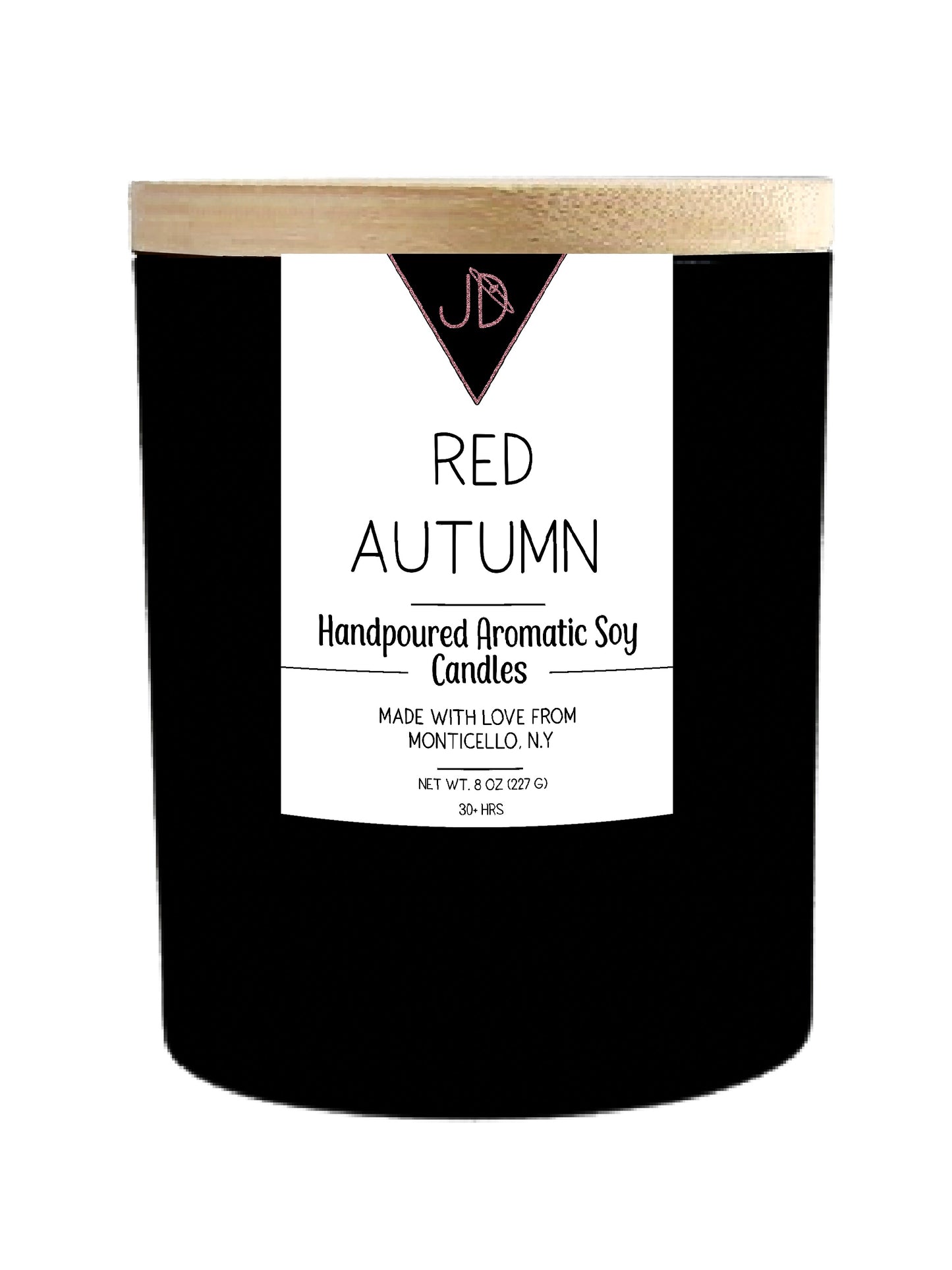 The scent of an orchard in October — crisp, spiced, unmistakably fall. Red Autumn opens with green apple, sweetened by peach, warming into red hot cinnamon and clove. It settles into a smooth tonka base that rounds everything out.

A true classic — nostalgic, cozy, and instantly recognizable the moment it's lit.

Hand-poured in small batches in Monticello, NY using clean-burning soy wax and a cotton wick, Red Autumn burns true to scent for 30+ hours. Finished with a natural wood lid for a warm, minimal look