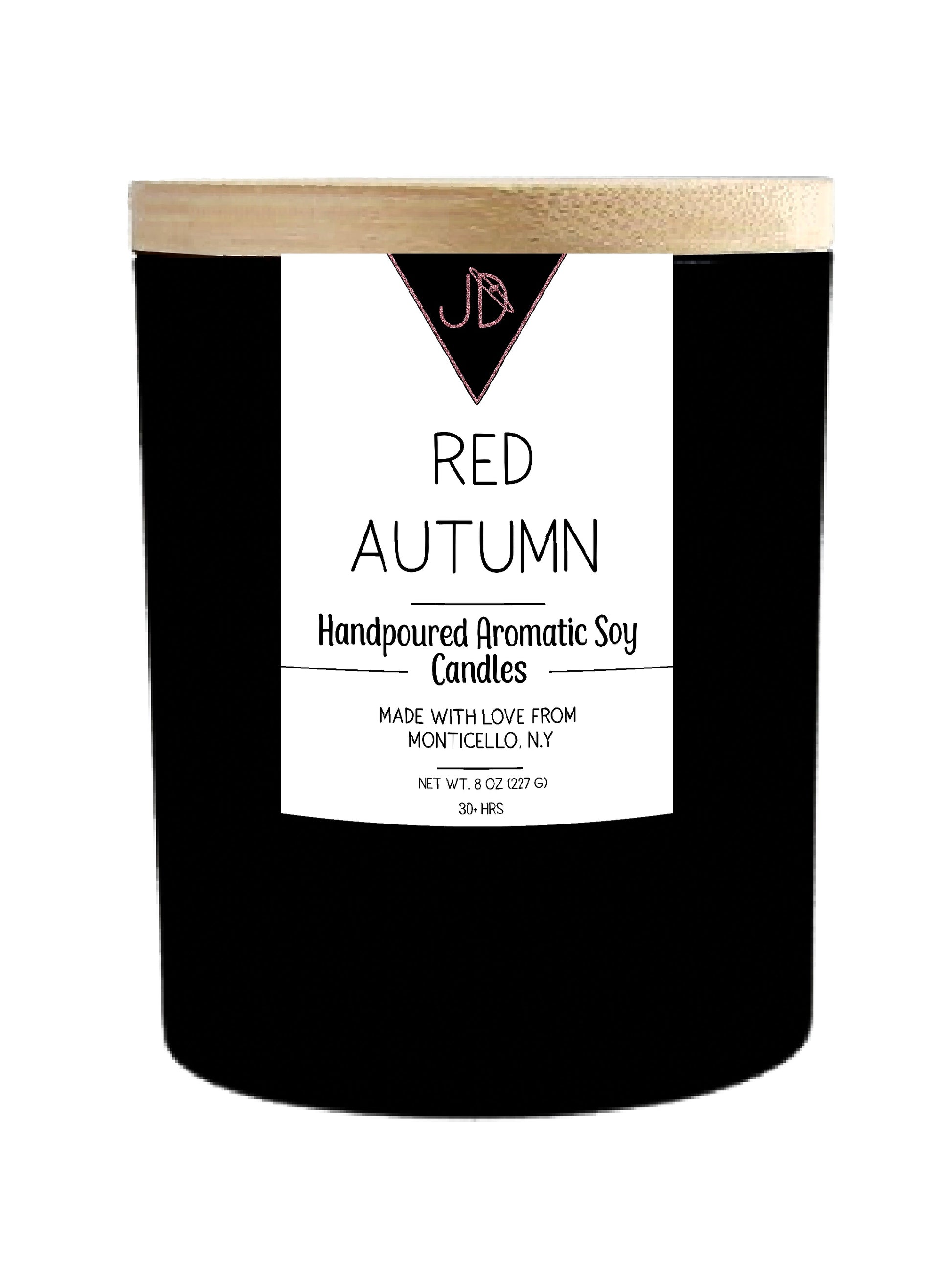 The scent of an orchard in October — crisp, spiced, unmistakably fall. Red Autumn opens with green apple, sweetened by peach, warming into red hot cinnamon and clove. It settles into a smooth tonka base that rounds everything out.

A true classic — nostalgic, cozy, and instantly recognizable the moment it's lit.

Hand-poured in small batches in Monticello, NY using clean-burning soy wax and a cotton wick, Red Autumn burns true to scent for 30+ hours. Finished with a natural wood lid for a warm, minimal look