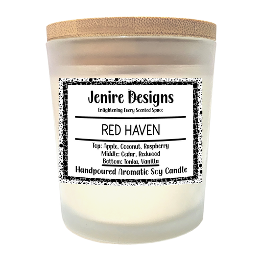 Bask in the cozy glow of summer—one elegant flicker at a time.

Light up your space with Red Haven, a hand-poured soy candle inspired by the soft sweetness of a sun-ripened Apple orchard. Paired with a crackling wood wick, this candle offers both vibrant scent and tactile ambiance—a perfect blend of warmth and luxury.

Peach-Infused Aromatic Experience
This fragrance paints a portrait of summer with top notes that gently unfold into the genuine sweetness of sun-warmed Apple raspberry. Crisp, juicy, and refr