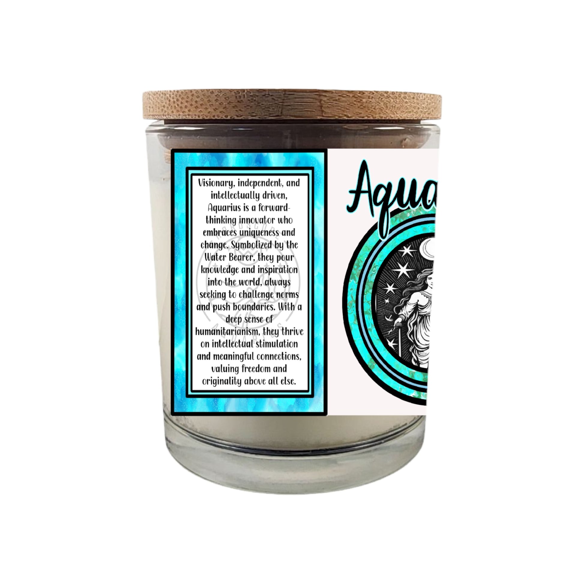 Aquarius Zodiac Candle – 8 oz Crackling Wood Wick Soy Candles| Visionary and Independent | Astrology Gift for January and February Birthdays |  and Printed Horoscope Reading