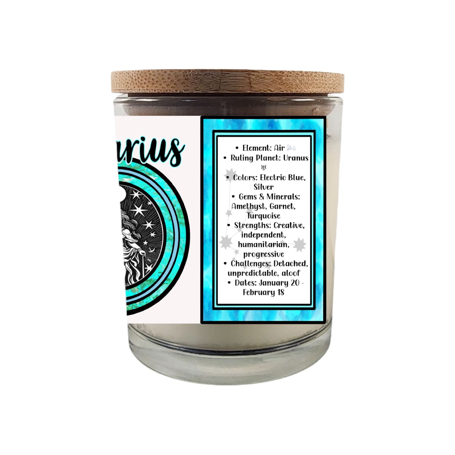 Aquarius Zodiac Candle – 8 oz Crackling Wood Wick Soy Candles| Visionary and Independent | Astrology Gift for January and February Birthdays |  and Printed Horoscope Reading
