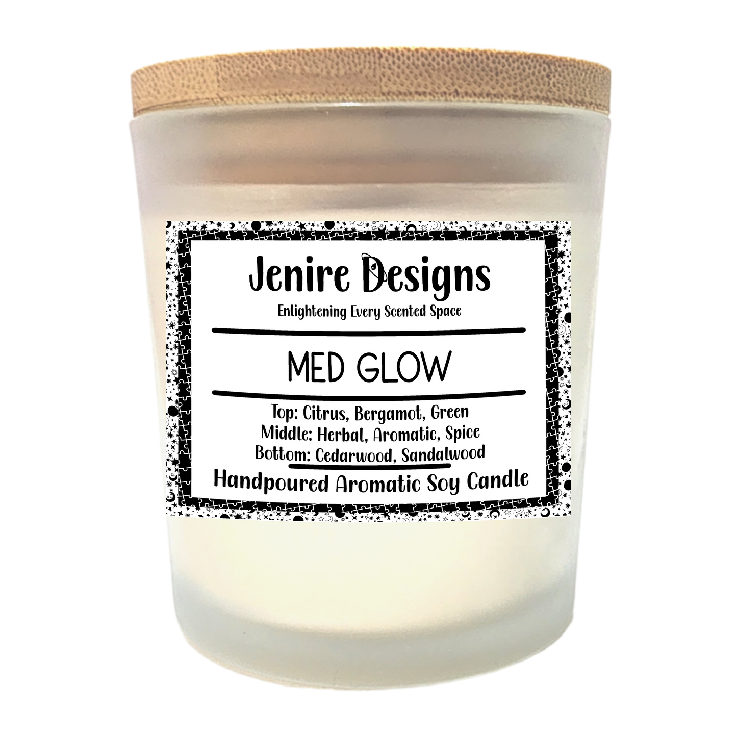 Med Glow Soy Candle (8 oz) – Citrus & Bergamot with Herbal Woods with Crackling Wood Wick