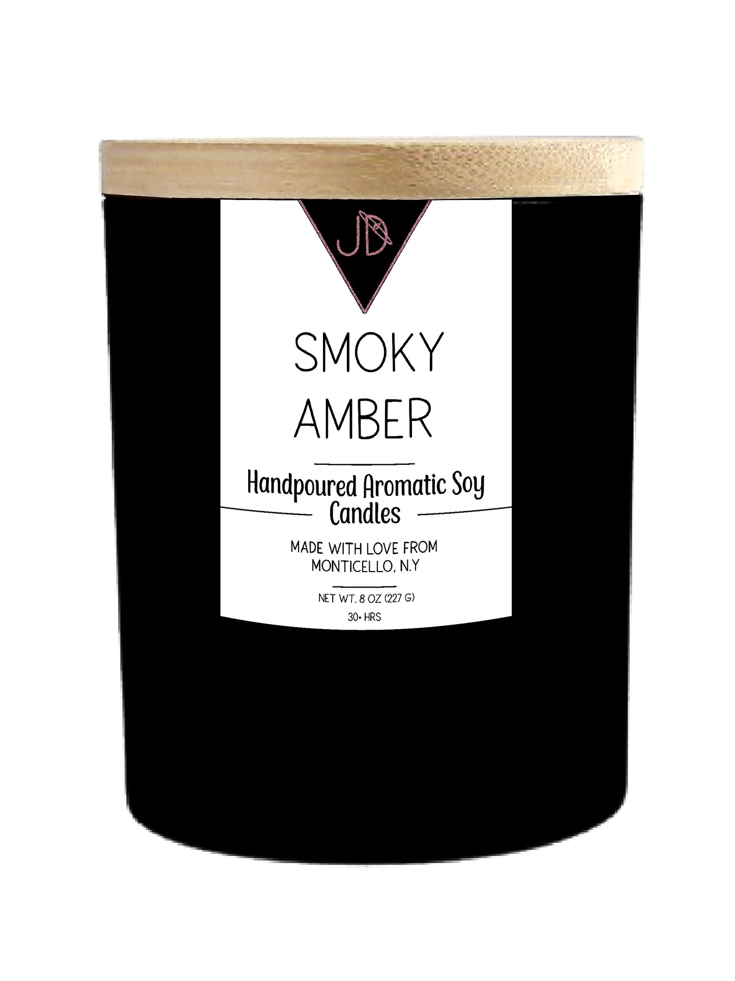 Rich, warm, a little rebellious. Smoky Amber opens with a lift of orange over a bold tobacco leaf accord, deepened by lavender, wood, and patchouli. It settles into a sweet, sugary base of caramelized vanilla and musk — earthy and indulgent in equal measure.

This one's for the reading nook, the quiet study, the end of a long day. Smoky, warm, and a little addictive.

Hand-poured in small batches in Monticello, NY using clean-burning soy wax and a cotton wick, Smoky Amber burns true to scent for 30+ hour