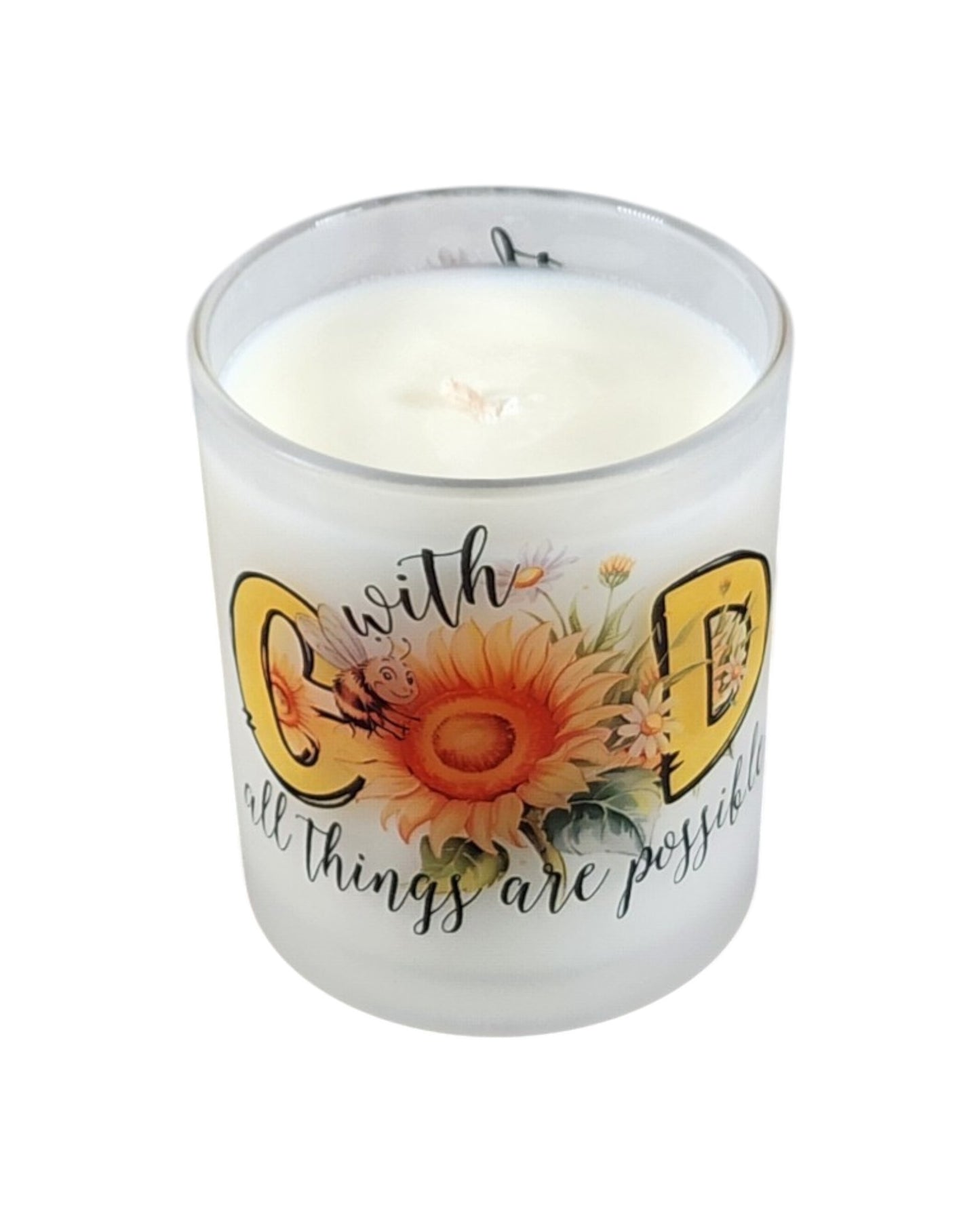 With God | Agave Nectar Type Soy Candle | 8 oz | Sublimated Glass Jar | Jenire Designs