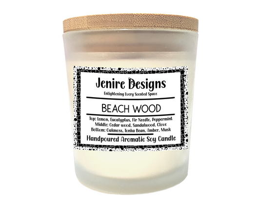Take a deep breath and drift away.
Our Beach Woods candle captures the essence of a secluded shoreline — where fresh mint and lemon cool the air, and cedar, sandalwood, and clove anchor you in grounded calm. With soft hints of oakmoss, tonka bean, amber, and musk, this scent balances bright and earthy, like a sea breeze dancing through driftwood.

Fragrance Notes:

Top: Lemon • Peppermint • Eucalyptus • Fir Needle

Heart: Cedarwood • Sandalwood • Clove

Base: Oakmoss • Tonka Bean • Amber • Musk